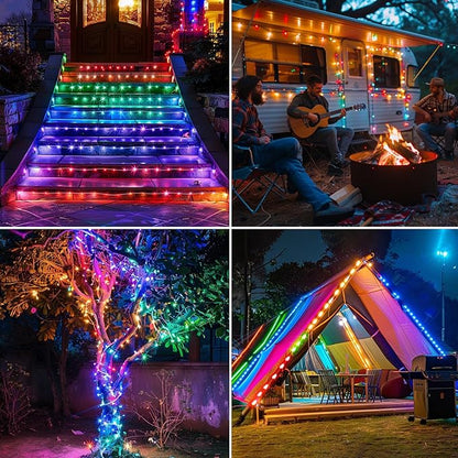 Solar Rope Lights 98FT Waterproof 300LEDs, Rechargeable Solar String Light with Remote Control,Outdoor Palm Tree Holiday Lights for Pathway Pool Patio Party Garden Yard Balcony (Multi Color)