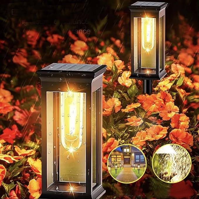 Outdoor Solar Lights, Path Lights Waterproof, Garden Lights, 4-Pack Landscape Lighting for Garden Walkway Sidewalk Backyard Lawn Yard Decoration (Warm White)