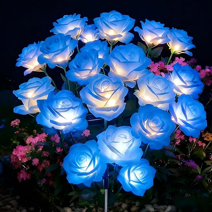Solar Garden Rose Lights by FANCYPOP, 2 Pack Most Realistic 12 LED Flower Stake Lights, IP65 - Outdoor Path Light | Lumora