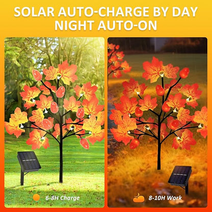 Fall Decorations Outdoor, 4-Pack 80LED Maple Leaf Acorn Yard Stake Lights, Waterproof Solar Fall Lights Thansgiving Decorations Outdoor for Yard, Garden, Pathway Harvest Holiday Fall Decor