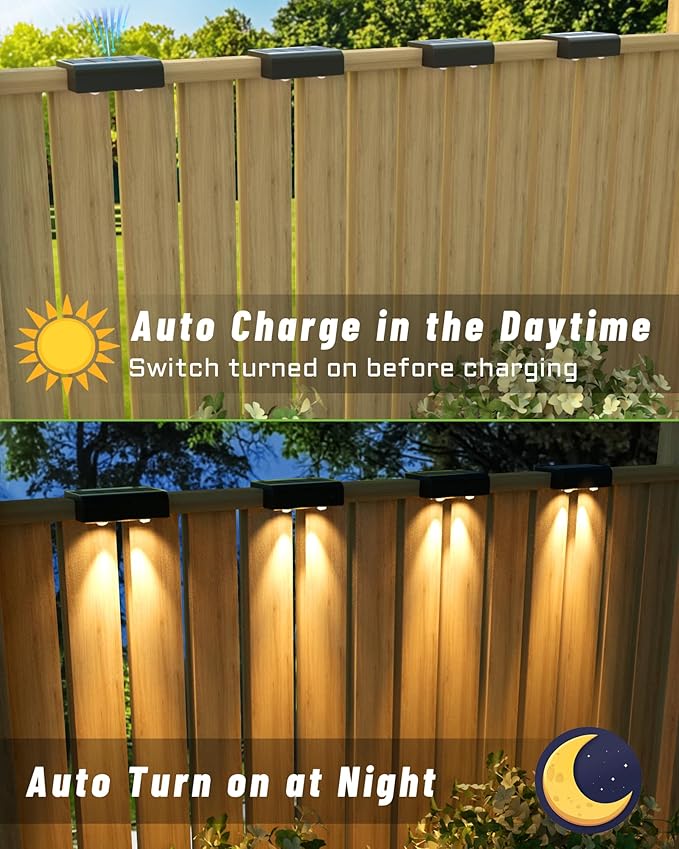 Bridika 8 Pack Solar Deck Lights, Lens Led Solar Lights Outdoor Waterproof, Fence Light Solar Powered for Deck, Step, Stair, Railing, Patio and Backyard (Warm White)