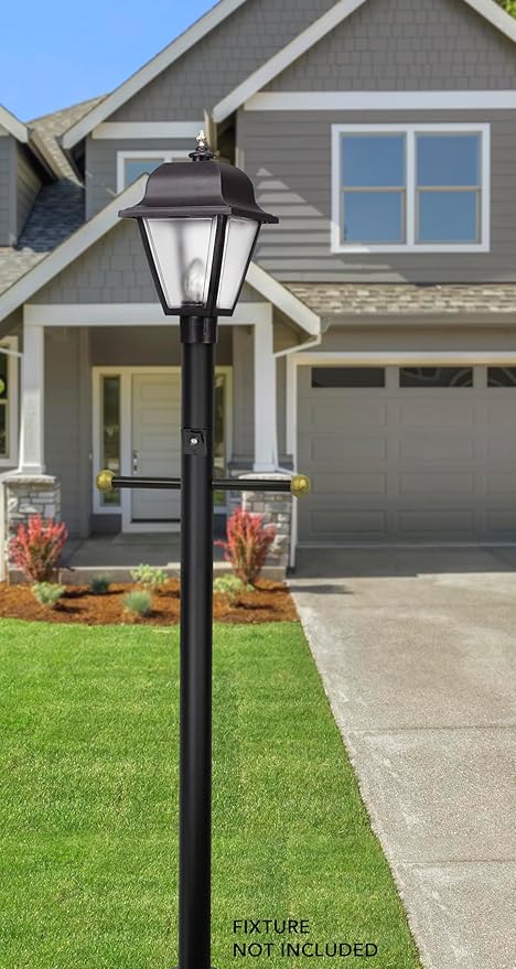Solus 7-Foot Direct Burial Lamp Post – Aluminum Outdoor Light Pole with Decorative Cross Arm & Dusk-to-Dawn Sensor | Lumora