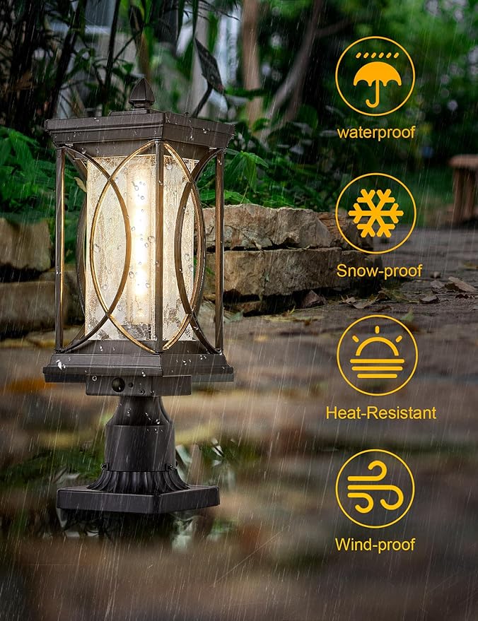 Motion Outdoor Post Lantern Dusk to Dawn Pillar Lamp with 3 Inch Pier Mount Adapter, Black Pole Light Aluminum with | Lumora