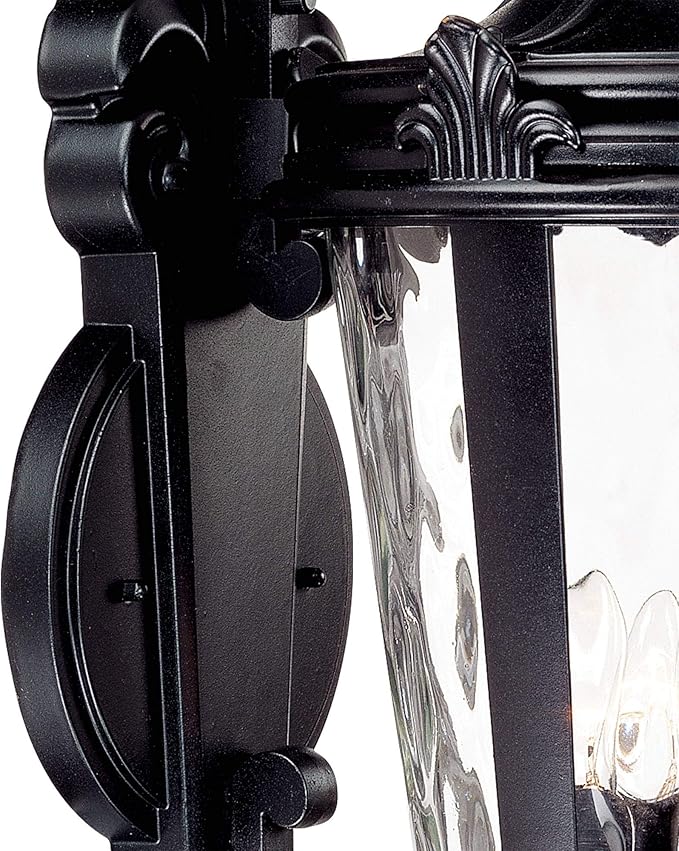 John Timberland Casa Marseille European Outdoor Wall Light Fixture Textured Black Scroll Arm 31" Clear Hammered | Lumora
