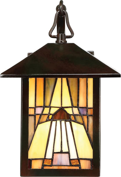Quoizel TFIK8407VA Inglenook Tiffany Style Classic Geometric Handcrafted Mission Outdoor Wall Sconce, 1-Light 100 Watt, 11" H x 7" W, Valiant Bronze