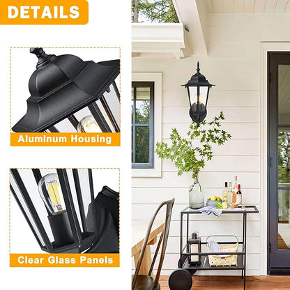 Outdoor Wall Lantern, Wall Sconce as Porch Lighting Fixture, E26 Base 60W Max, Aluminum Housing Plus Glass, Wet Location Rated, Bulbs not Included, Matte Black, 2 Pack