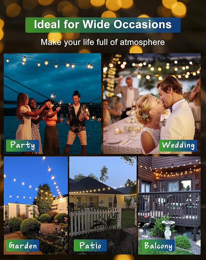 Solar String Lights Outdoor Waterproof 100FT with USB Port and 52 Shatterproof G40 Bulbs(2 Spare), LED Solar | Lumora