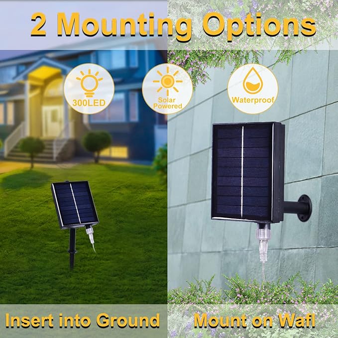 300LED Solar Curtain Lights - Outdoor/Indoor Solar String Lights with 8 Modes & Waterproof Design for Home Garden Patent Decoration (Cold White)