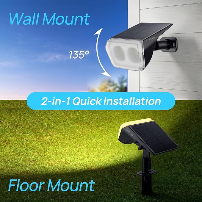 Consciot Solar Spot Lights Outdoor Waterproof, 24 LED Dusk-to-Dawn Solar Spotlight, 2 in 1 Adjustable Wall Lights | Lumora