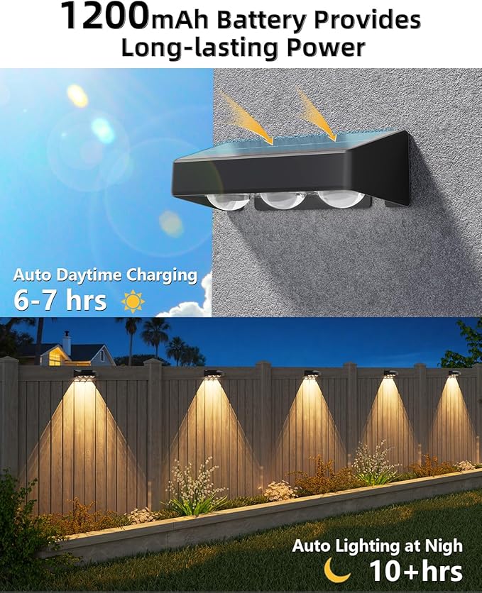 Solar Fence Lights 12 Pack, Warm White, Cool White and RGB Color Glow LED Solar Light, IP65 Waterproof Fence Lights Solar Powered for Patio, Backyard, Railing, Deck and Wall