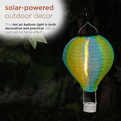 Alpine Corporation QLP1566SLR-YLBL Solar-Powered Cloth Hot Air Balloon with Flame LED Lights, LED Solar Décor, 13" H, Yellow