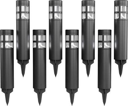 Solar Path Bollard Lights, Set of 8-15.4” Outdoor Stake Lighting for Garden, Landscape, Yard, Patio, Deck, Driveway, Walkway by Pure Garden (Black)