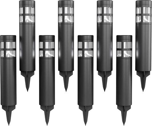 Solar Path Bollard Lights, Set of 8-15.4” Outdoor Stake Lighting for Garden, Landscape, Yard, Patio, Deck, Driveway, Walkway by Pure Garden (Black)