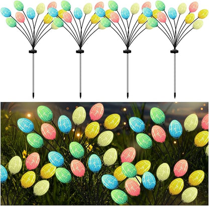 Baquler 6 Pack 60 LED Easter Eggs Solar Lights Outdoor Waterproof Solar Firefly Outdoor Easter Lights with Stake for Yard Garden Path Lawn Party Patio Pathway Decorations