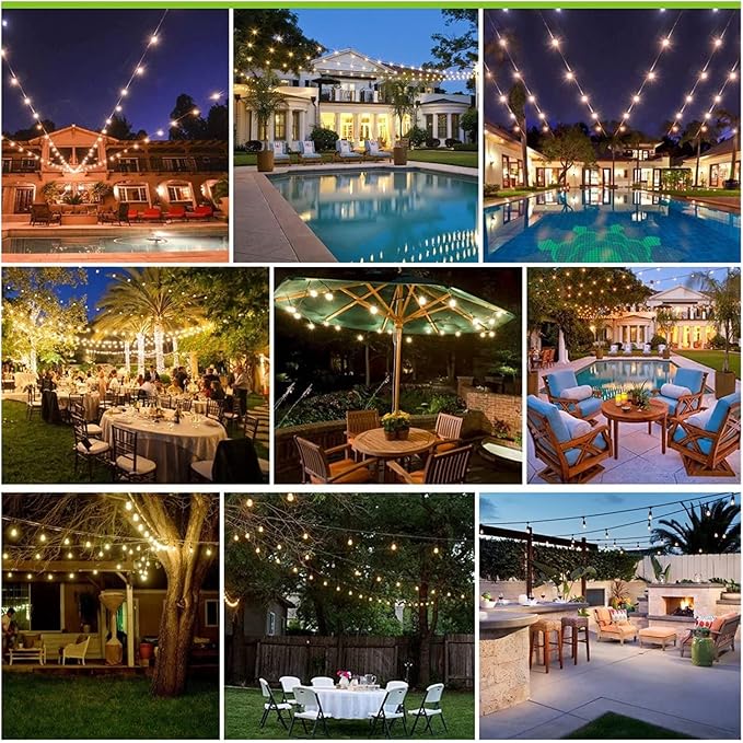 LED S14 Outdoor String Lights Mains Powered, 49FT Heavy Duty Commercial Grade IP65 Festoon Lights with 15Pcs 2W LED Edison Bulbs E27 Base Perfect for Party, Backyard, Cafe, Wedding, Christmas