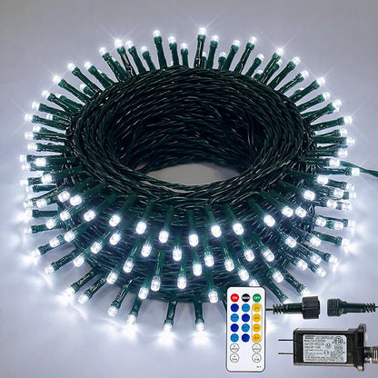 Hopolon String Lights Indoor Outdoor, 33 FT 100 LED Connectable Green Wire Twinkle Fairy Lights, Plug in Christmas Light Waterproof for Wedding Party Patio Spring Decor (Cool White with Remote)