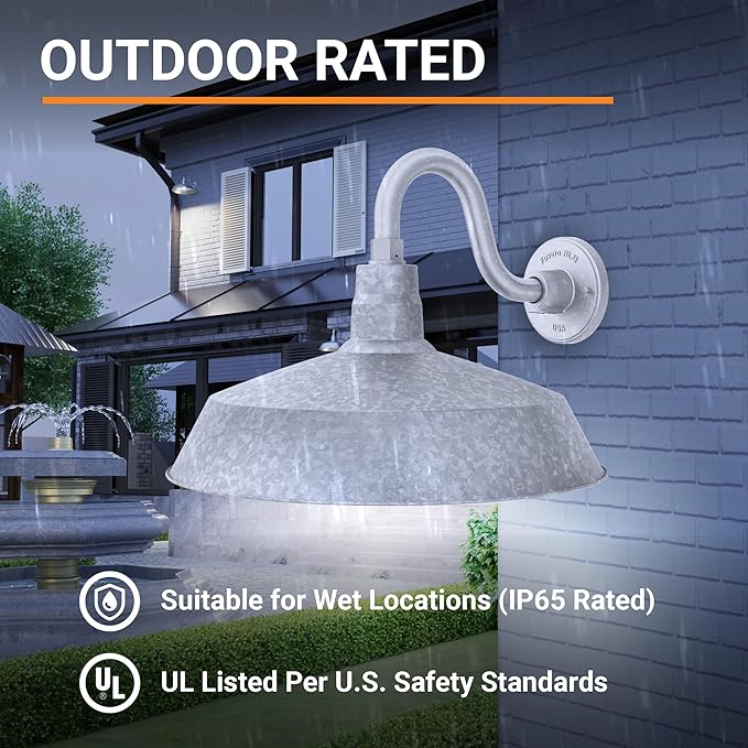 17in. Galvanized Finish Outdoor Gooseneck Barn Light Fixture with 10in. Long Extension Arm - Wall Sconce Farmhouse | Lumora