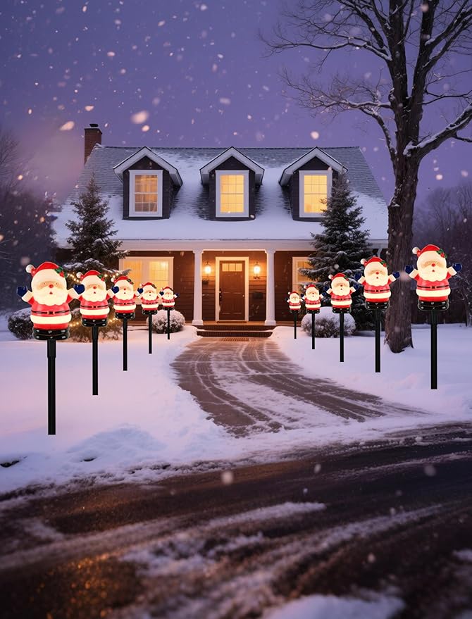 5 Pack Christmas Decorations Outdoor Santa Claus Pathway Lights, Connectable Garden Stakes with C7 Bulbs, UL | Lumora