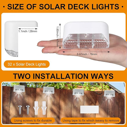Geelin 32 Pcs Solar Deck Lights Outdoor, Waterproof LED Solar Step Fence Lights for Stairs, Step, Railing, Patio, Driveway, Garden, Pathway and Yard(White Shell Cool White Light)