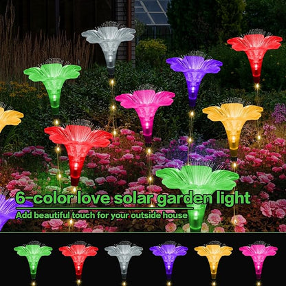 Upgraded Solar Garden Light Outside Decorations,Set of 6PCS Multicolor Optical Fiber Bigger Lily Flowers Light Outdoor Waterproof Solar Flowers Lights for Xmas Housewarming Gifts Decor