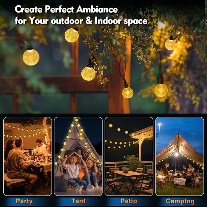 SMY Lighting 22FT*2 Rechargeable Battery Operated 50 LED Crystal Globe String Lights Outdoor/Indoor,Patio Hanging | Lumora
