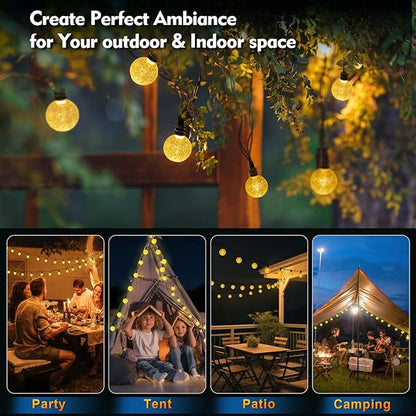 SMY Lighting 22FT*2 Rechargeable Battery Operated 50 LED Crystal Globe String Lights Outdoor/Indoor,Patio Hanging Lights with Remote Timer,Waterproof 8 Lighting Modes for Camping Garden Christmas