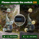 Solar Elephant Statue Outdoor Decor with 15 LED Crackle Ball, Garden Patio Sculpture Light, Waterproof Lucky | Lumora