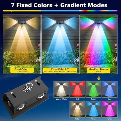 T-SUN Solar Fence Lights Outdoor, Waterproof 8 Mode RGB & Warm White Fence Solar Lights Outdoor, Dusk to Dawn Solar Powered Wall Lights for Backyard Patio Step Deck Railing Pool,10 Pack