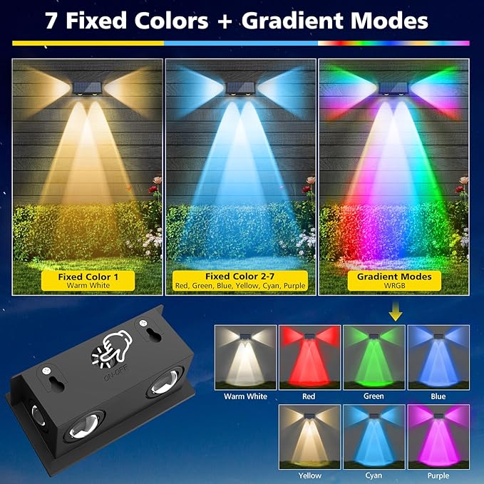 T-SUN Solar Fence Lights Outdoor 6 Pack, Solar Lights with Brighter LED Focus Lens, 8 Mode RGB Warm White Color Changing, Waterproof Fence Lights Solar Powered for Yard Patio Step Railing Pool Decor