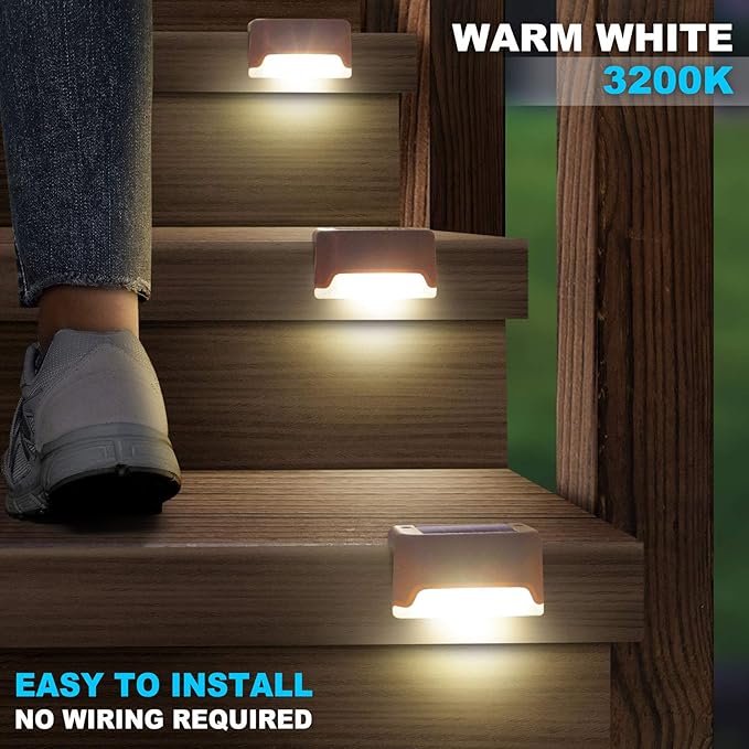 DenicMic 16 Pack Solar Deck Lights Outdoor Waterproof 4000K Warm White LED for Step Fence Patio Yard Stair Balcony Railling Outside Deck Lighting