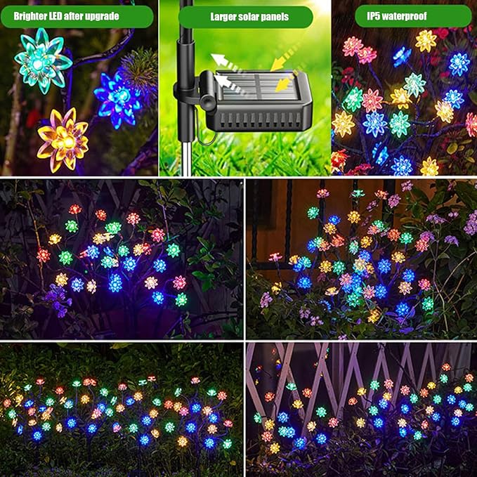 Solar Garden Lights Waterproof Solar Powered Cherry Blossom Lights Multi-Color Garden Stake Light for Yard Patio 4Pcs, Pathway Lighting
