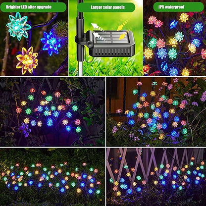 Solar Garden Lights Waterproof Solar Powered Cherry Blossom Lights Multi-Color Garden Stake Light for Yard Patio 4Pcs, Pathway Lighting