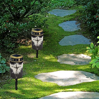 Poceacles Cross Solar Lights Set of 8 Outdoor Waterproof Cemetery Lights Solar Powered Grave Solar Lantern Outdoor Waterproof Walkway Lights for Lawn Garden Pathway, God Cross Black White