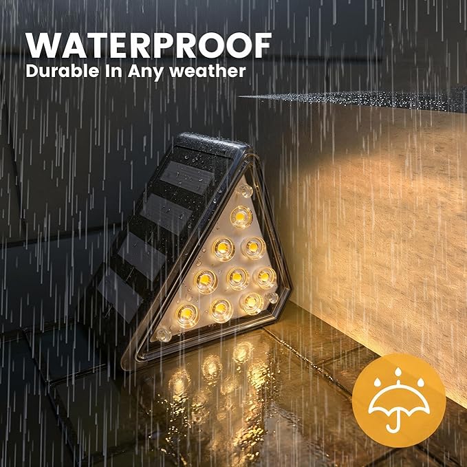 LED Solar Step Lights Outdoor, IP67 Waterproof, Auto On/Off, Solar Decoration Lights Perfect Fit for Stair Corners - Decor & Safety Lighting for Deck, Yard, Patio, Porch (8 Pack)