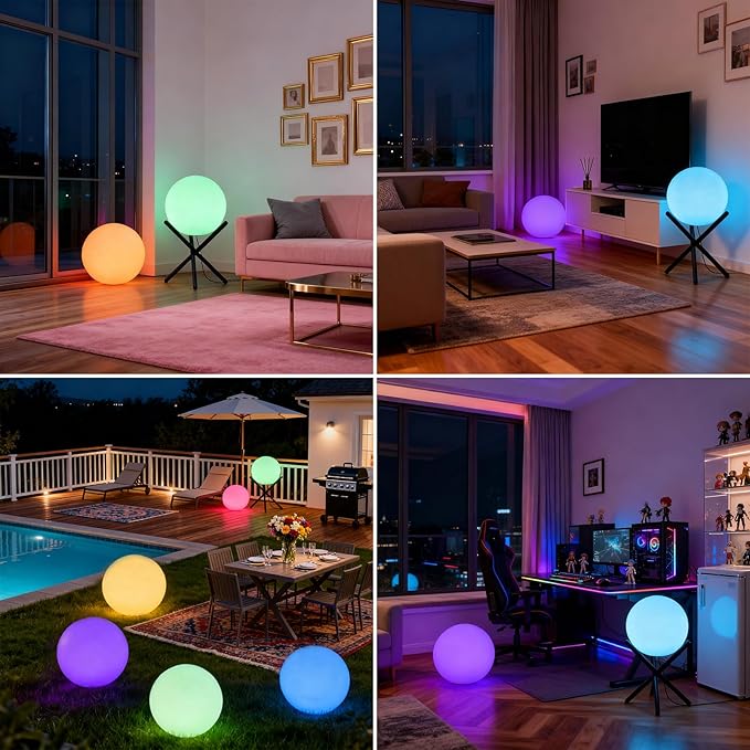 Lightdot 12-Inch RGB+CW Smart Globe Floor Lamp, Corner LED Ball Light with Remote Control, 10W 2700K-6500K Multiple Color Changing, Waterproof Glowing Orb Light for Indoor Outdoor Lighting Decors