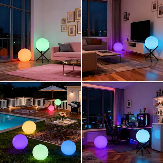 Lightdot 12-Inch RGB+CW Smart Globe Floor Lamp, Corner LED Ball Light with Remote Control, 10W 2700K-6500K Multiple Color Changing, Waterproof Glowing Orb Light for Indoor Outdoor Lighting Decors