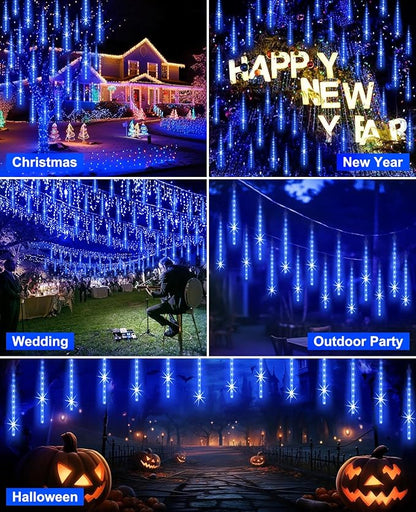 Christmas Lights Outdoor, 20 Inch 20 Tubes 1080 LED Blue Meteor Shower Lights, Cascading Snow Falling Icicle for Xmas Tree Yard Halloween Wedding Party Decor