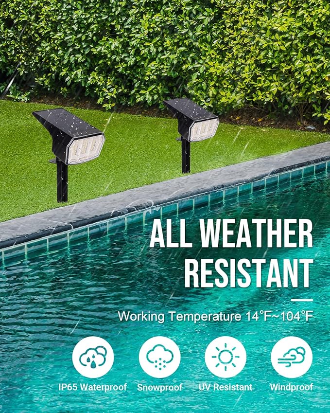 GIGALUMI Solar Spot Lights Outdoor Waterproof 6 Pack Warm White IP65, 63 LED 3 Lighting Modes Spotlights for Garage | Lumora