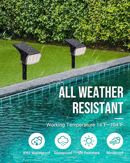 GIGALUMI Solar Spot Lights Outdoor Waterproof 4 Pack Warm White IP65, 63 LED 3 Lighting Modes Spotlights for House Yard Garden Garage Pathway
