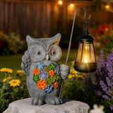 Solar Owl Garden Statue with Succulent Decor & Hanging Lantern – Outdoor Resin Decor for Patio, Yard, Balcony – | Lumora