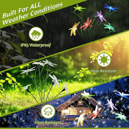 2PCS Outdoor Solar Lights, Waterproof Solar Lights Outdoor Pathway, Solar-Powered Garden Swing Dragonfly Decorative Lights for Yard Balcony Flower Bed, Gardening Gift for Plant Lovers