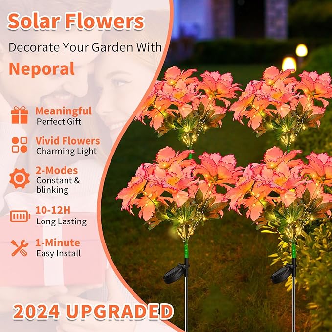 Neporal Solar Flowers Outdoor Waterproof Rhododendron, Garden Solar Lights Decorative 4PK 7-Stem, 2 Decor Lighting | Lumora