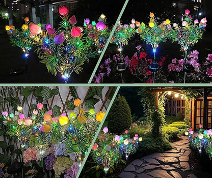 Solar Garden Lights Outdoor, Colorful Waterproof Decorative Solar Lights Outdoor 2 Pack with 2 Modes, 35 LED Gardenias Flower Garden Decor Yard Patio Lawn, Gifts for Mother's Day Mom