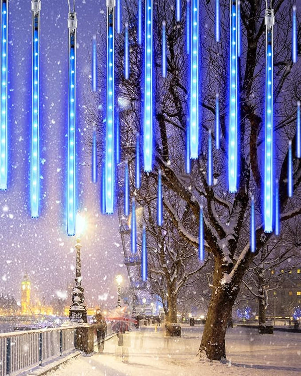 Flacchi Blue 10 Tubes 240 LED Raindrop Lights Meteor Shower Icicle Lights with Timer - Outdoor String Light | Lumora