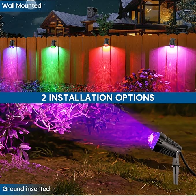 Christmas Halloween Outdoor Spotlight RGB Lights Projector, 12W Color Changing Landscape Lighting for Yard Garden Patio Decor, 4 Pack of 120V Waterproof LED Landscape Lights for Home Party Decorations