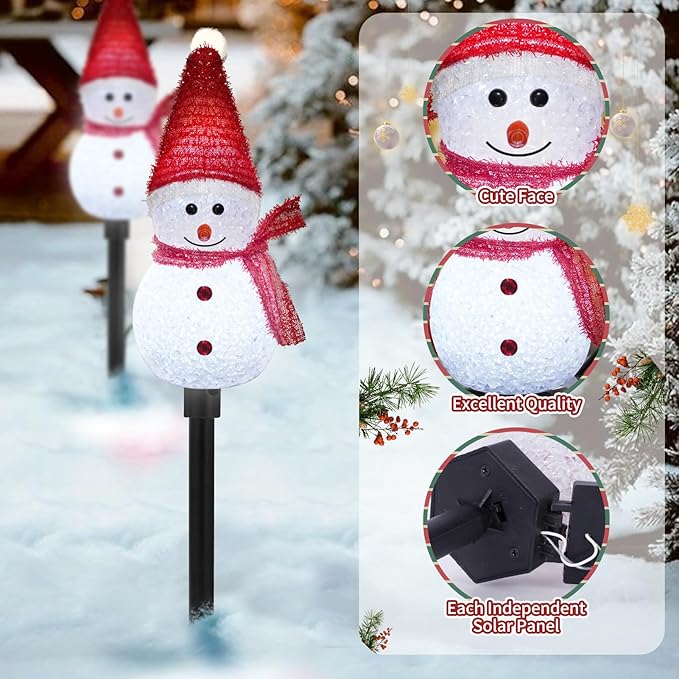 Christmas Pathway Lights Outdoor Snowman Pathway Lights Outdoor Solar Christmas Decorations 3 Pack Solar Pathway Lights Waterproof Snowman Decorations for Garden Yard Decor