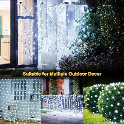 Solar Net Lights 200 LED Outdoor Mesh Light with 8 Modes Waterproof Net Bush Lights for Bushes Hedge Yard Garden Decor, 9.8 x 6.6Ft Dark Green Cable (Cool White)