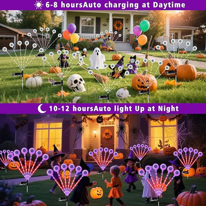 Halloween Decorations Outdoor, Solar Scary Eyeball Lights Swaying by Wind, Purple Solar Lights Outdoor Waterproof, Solar Pathway Firefly Lights, Halloween Decor for Yard, Lawn, Garden