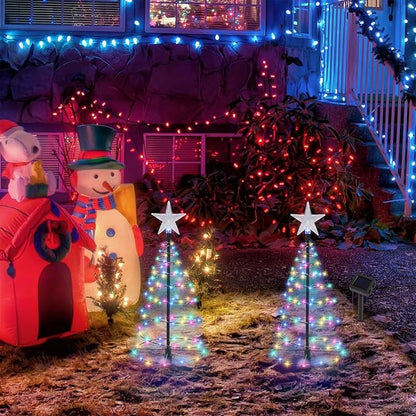 Dynaming 4 Pack Solar Spiral Christmas Trees with Lights, 19" Outdoor Light Up Christmas Pathway Markers with Colorful Lights, Waterproof & Auto On/Off Xmas Decoration for Patio Yard Walkway Driveway
