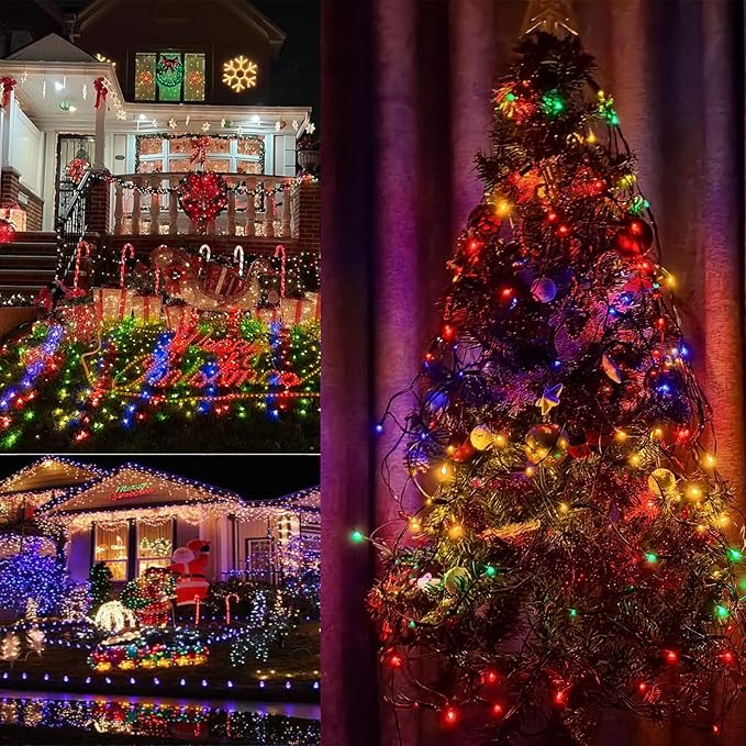 2 PACK Outdoor Garden Light - Waterproof Net Lights, 200 LED Battery Operated Tree String Light with 8 Modes, Mesh Curtain Lights for Garden Patio Yard Christmas Tree and Holiday Decor(Red/Green)